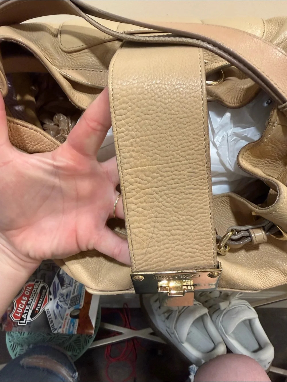 Jimmy Choo Beige Ramona Leather Shoulder Bag with Gold Hardware